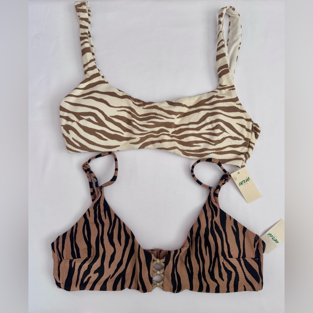 Aerie Animal Print Bikini Bathing Suit Top Set of 2